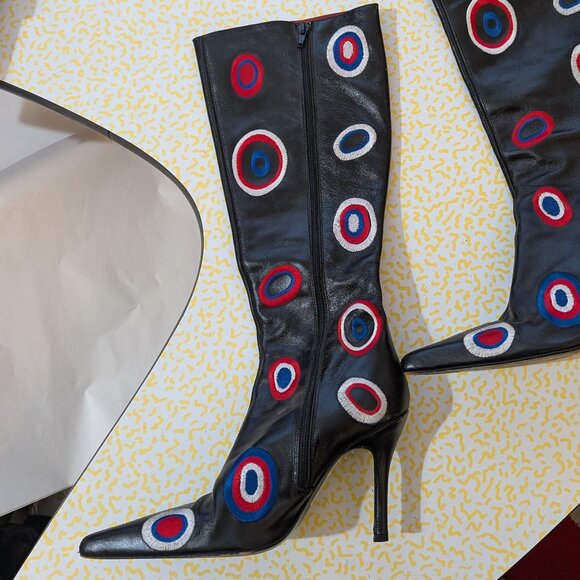 Shelly's of London Mod Dot Embroidered Leather Women's Knee High Boots Size 38 - Picture 12 of 13